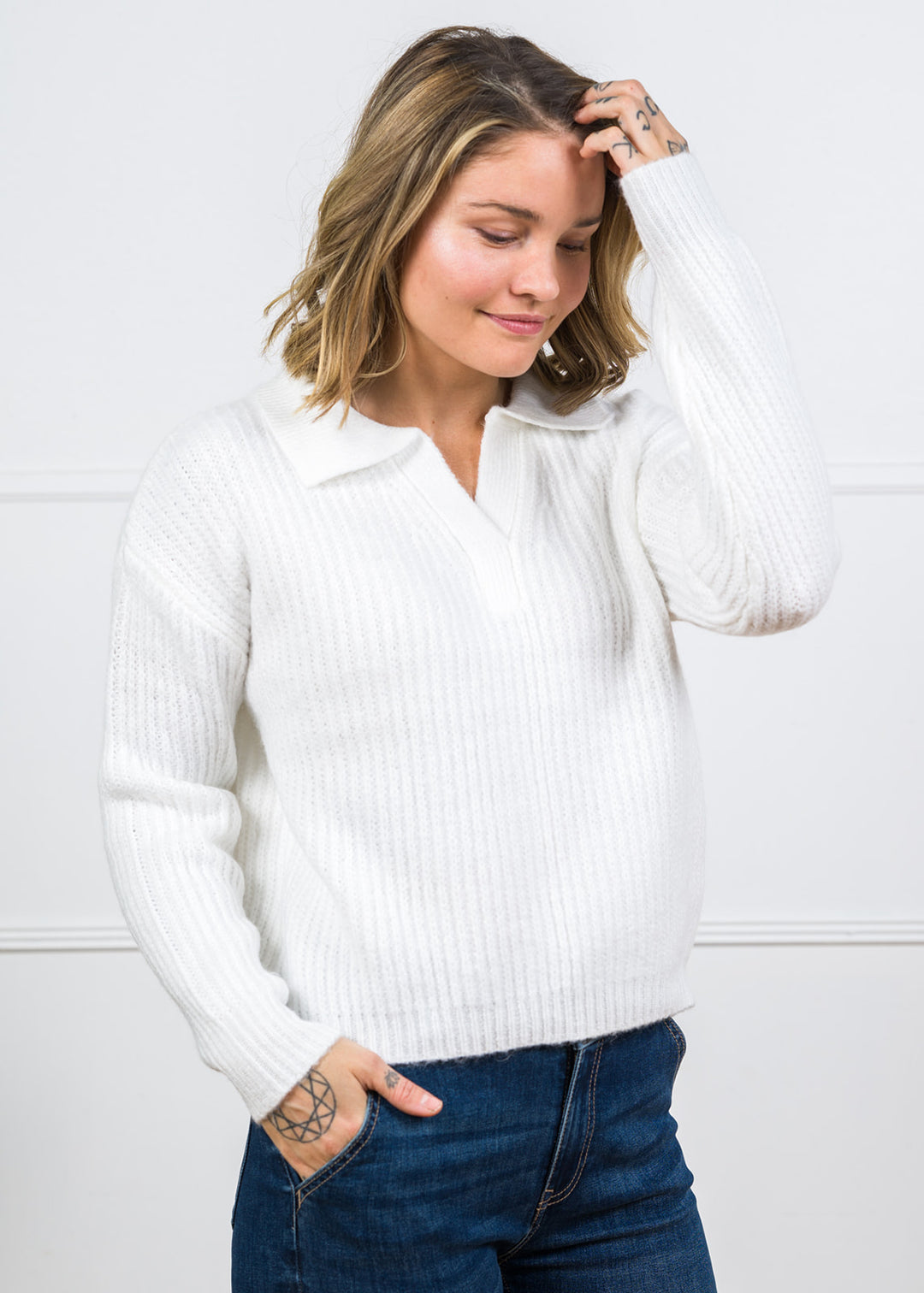 Zen Knit Collared Sweater (Off White)