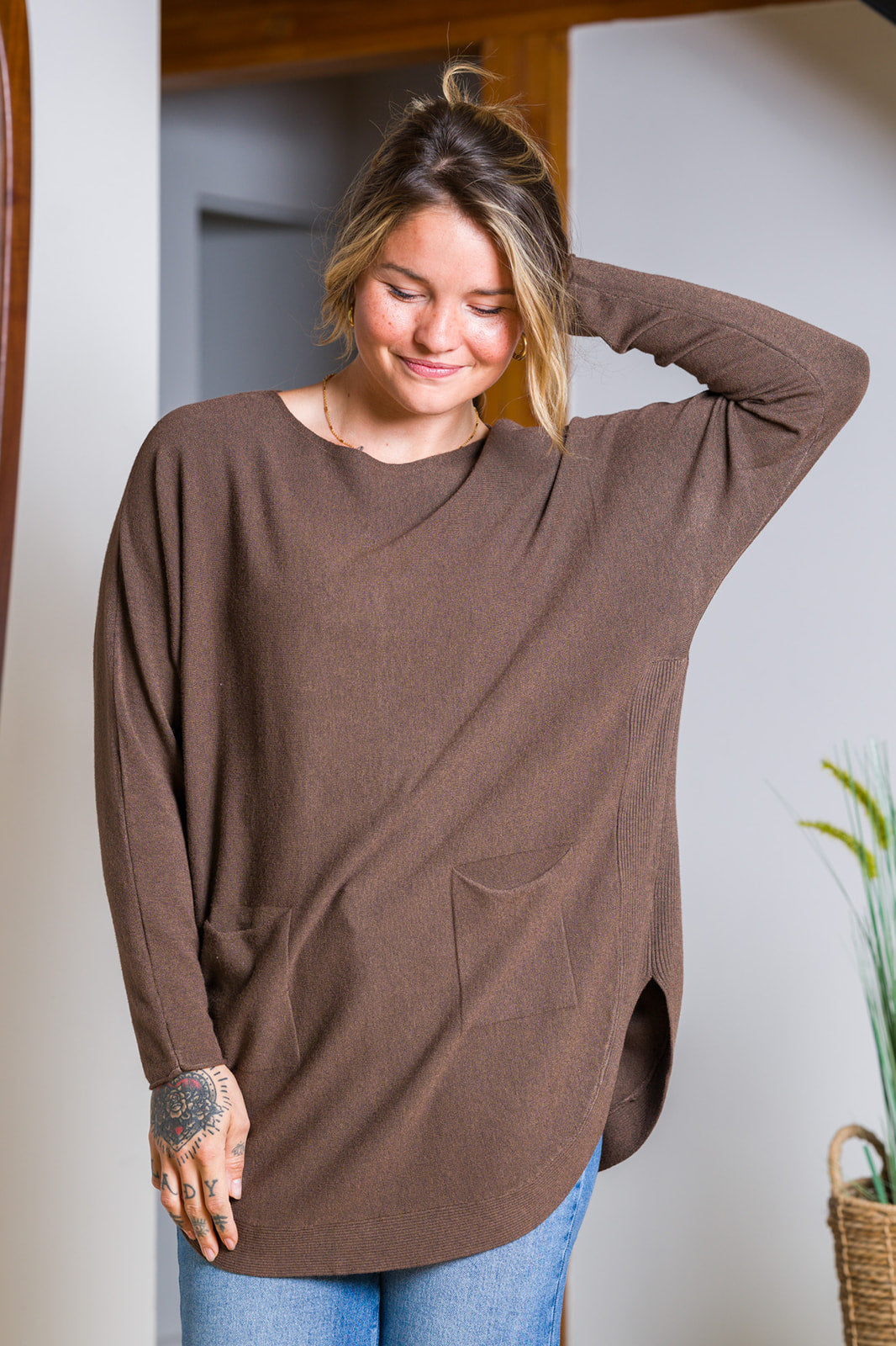 Meo Oversized Button Sweater (Walnut)