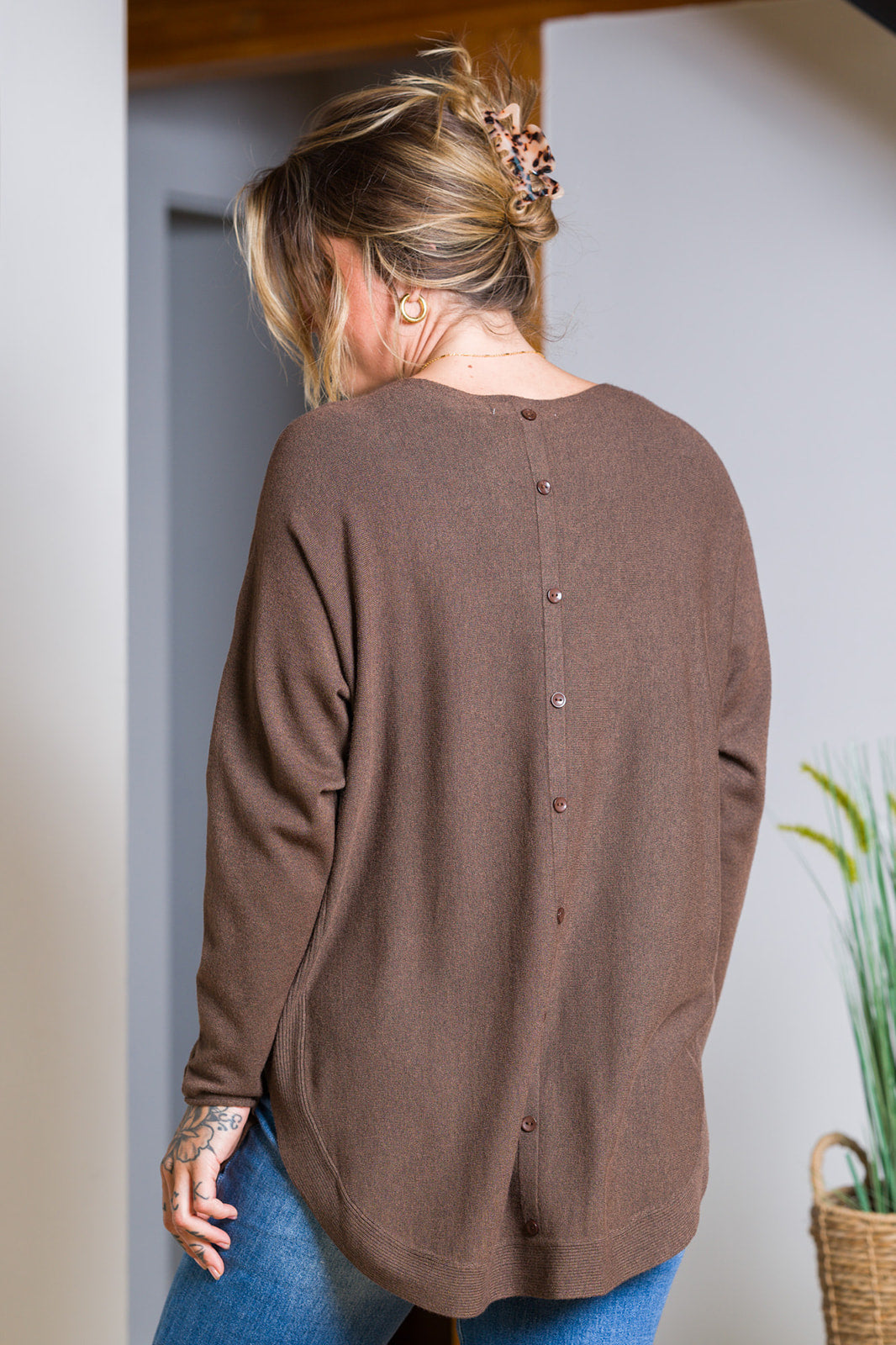 Meo Oversized Button Sweater (Walnut)