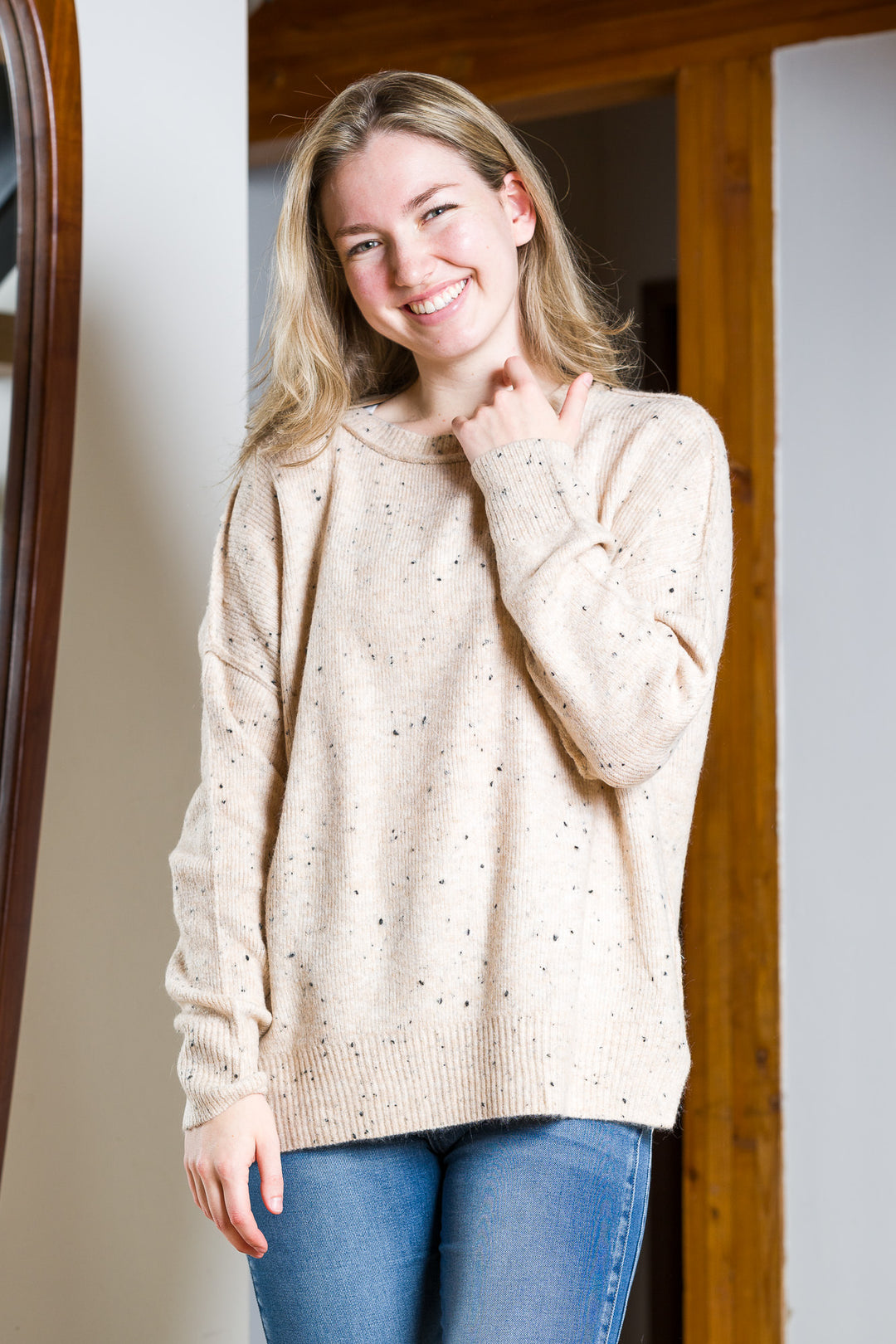 My Cozy Oversized Speckled Sweater (Khaki)