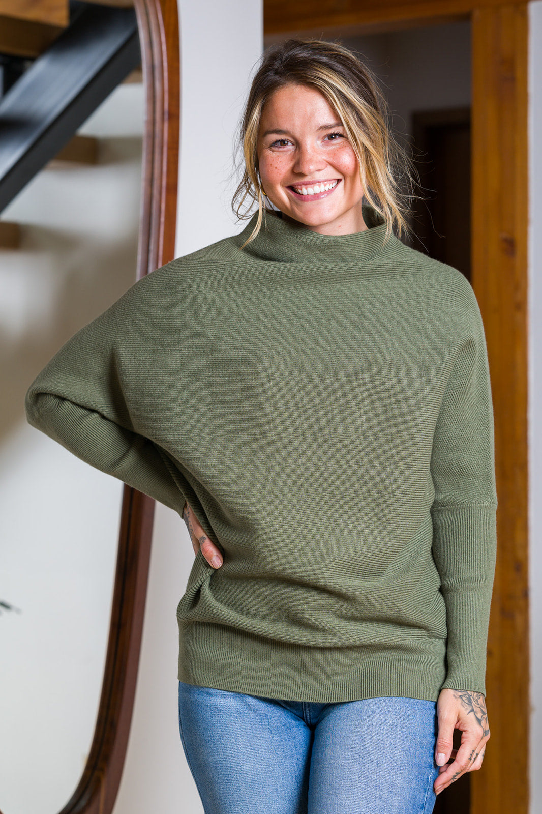 Zen Rib Dolman Sweater (Light Olive)