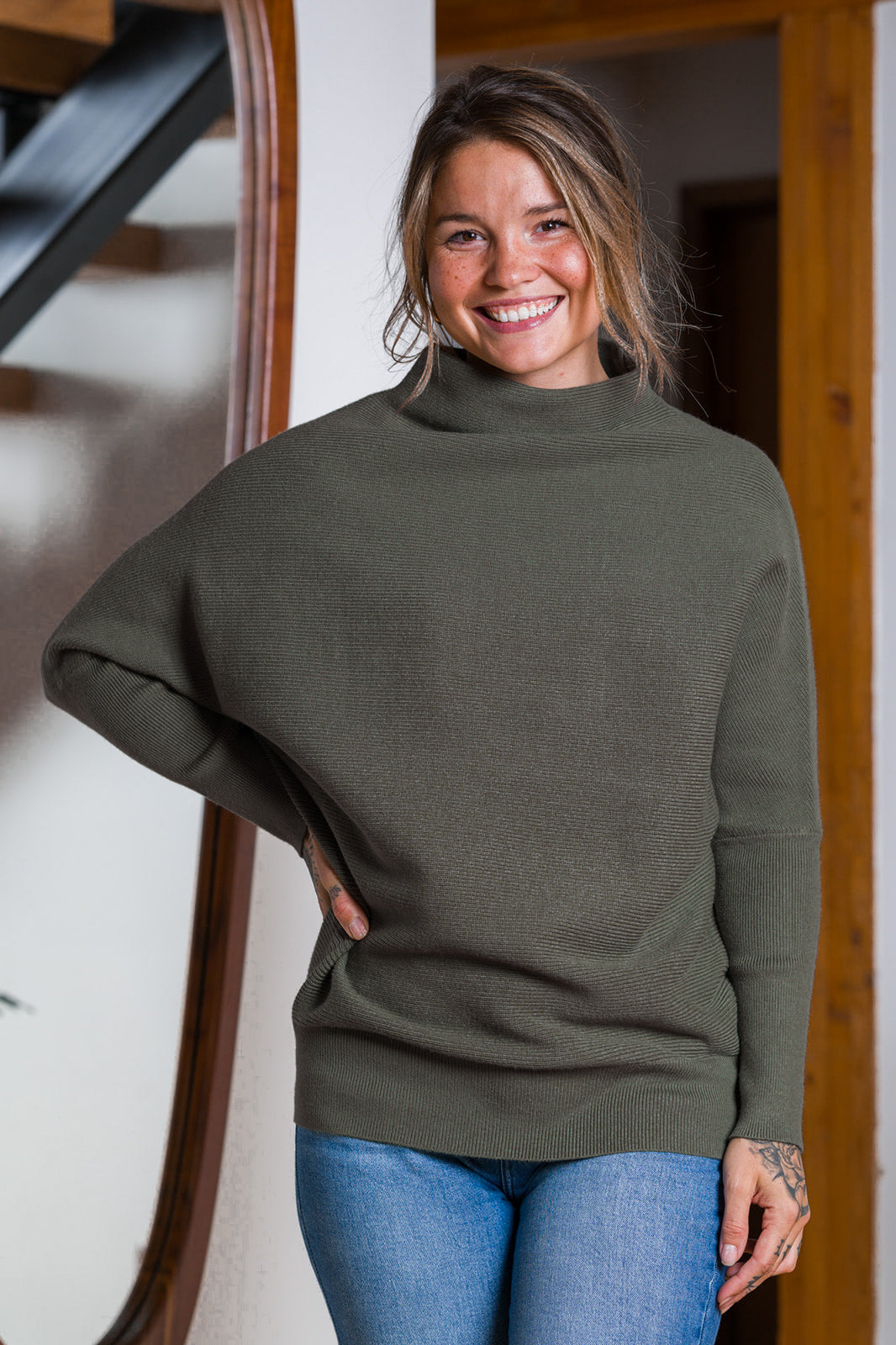 Zen Rib Dolman Sweater (Dark Olive)