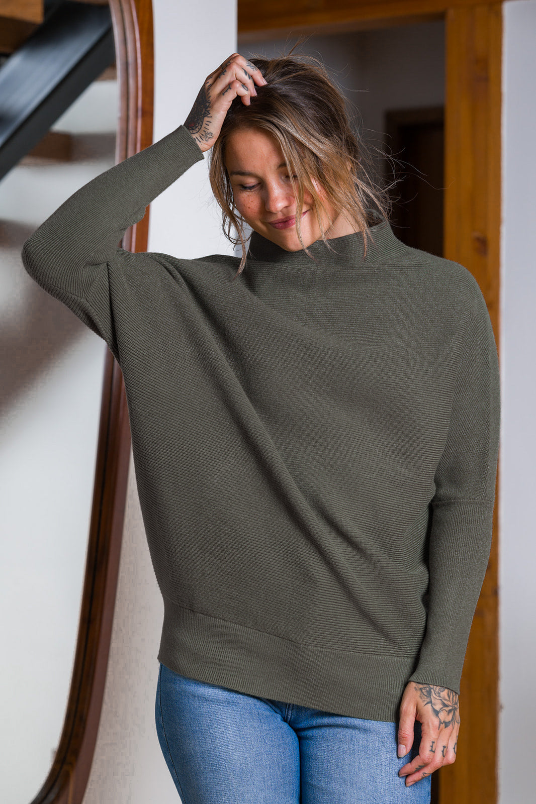 Zen Rib Dolman Sweater (Dark Olive)