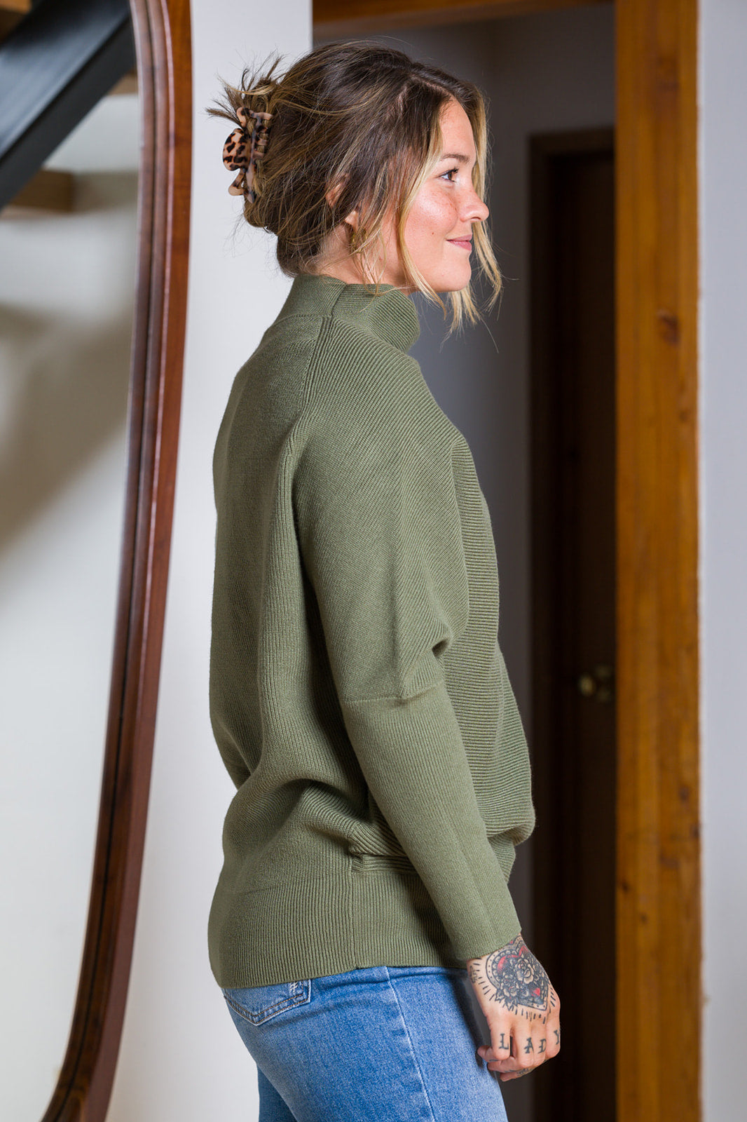 Zen Rib Dolman Sweater (Light Olive)