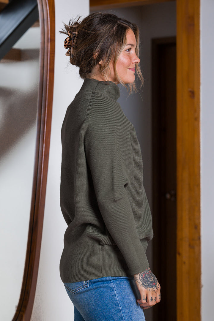 Zen Rib Dolman Sweater (Dark Olive)