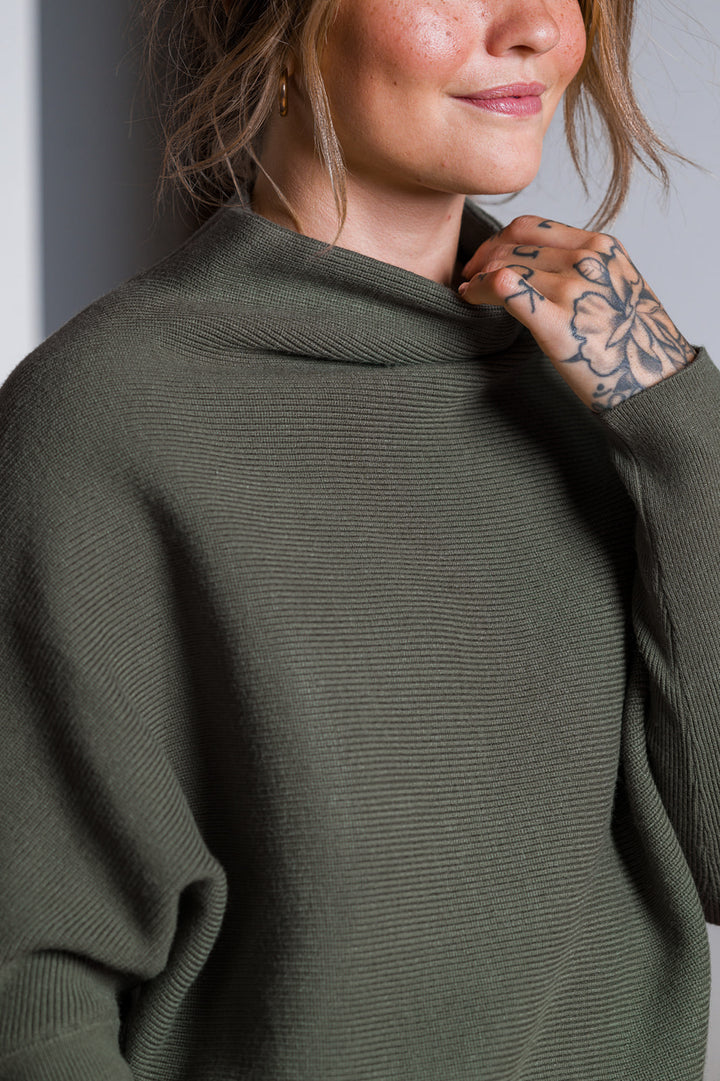 Zen Rib Dolman Sweater (Dark Olive)