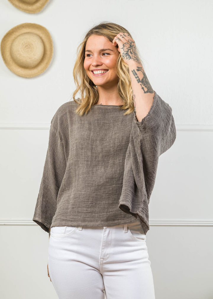 Meo Linen Boxy Dolman Tee (Dark Taupe)