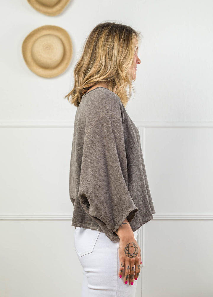 Meo Linen Boxy Dolman Tee (Dark Taupe)