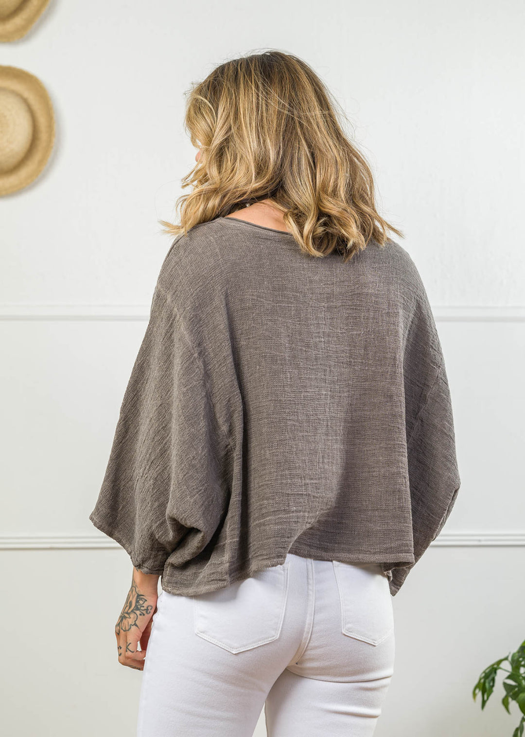 Meo Linen Boxy Dolman Tee (Dark Taupe)