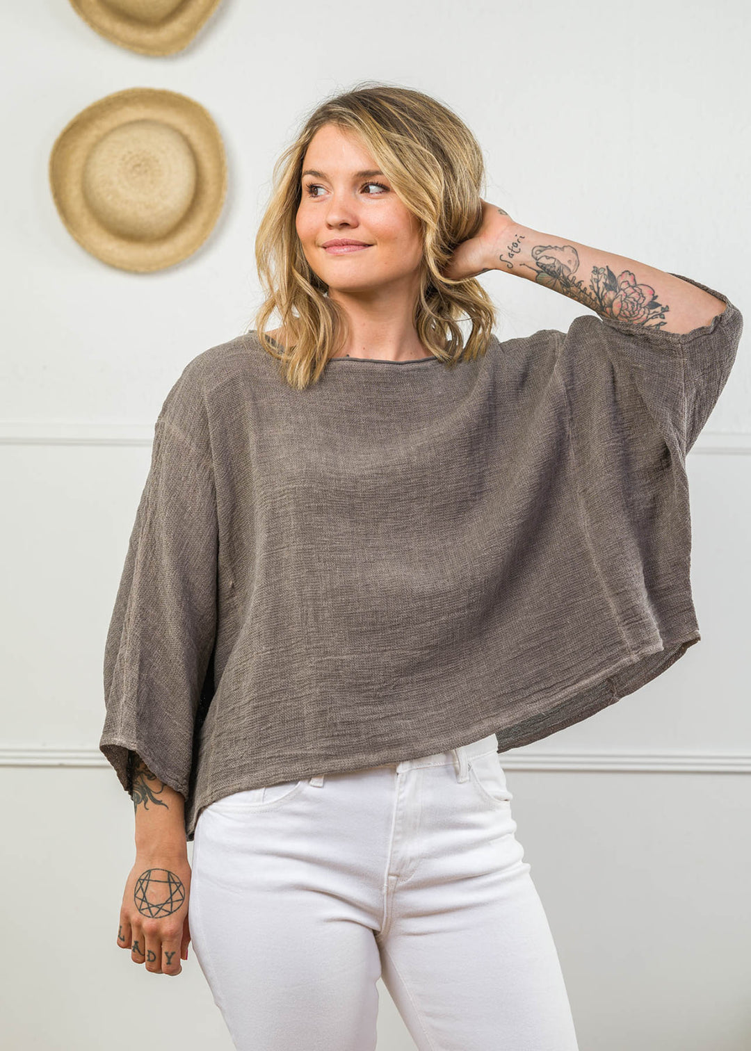 Meo Linen Boxy Dolman Tee (Dark Taupe)