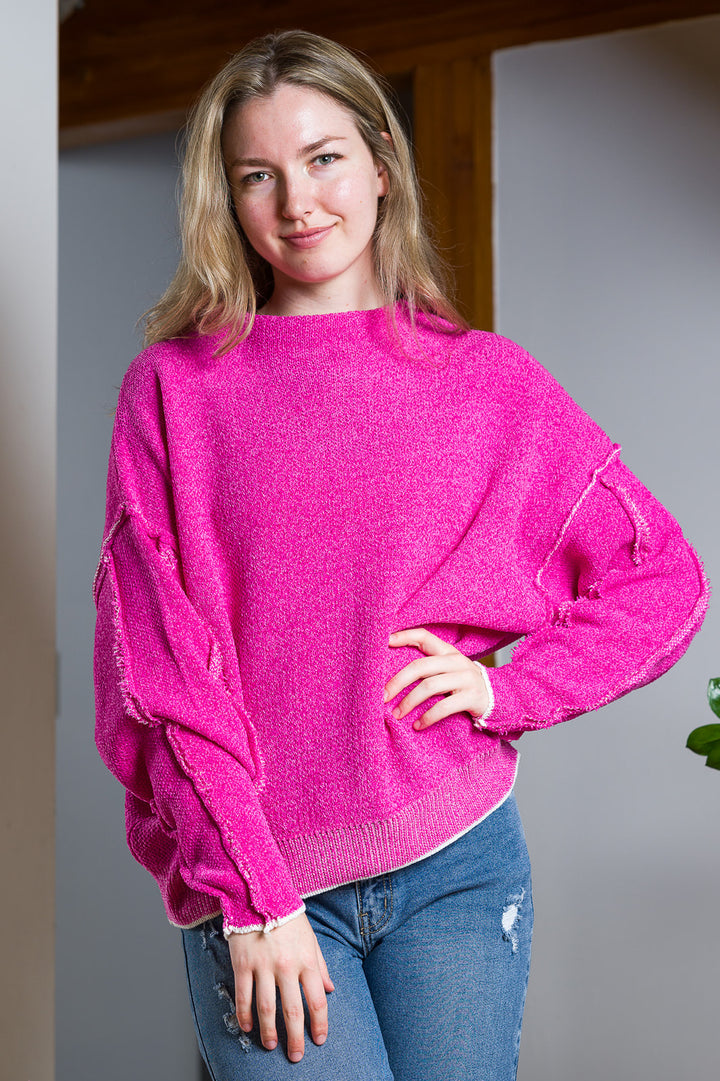 Zen Boxy Chenille Sweater (Hot Pink)