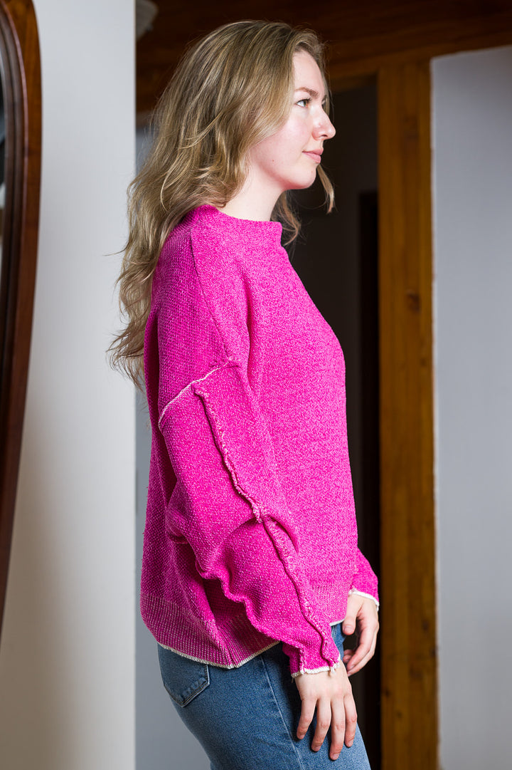 Zen Boxy Chenille Sweater (Hot Pink)