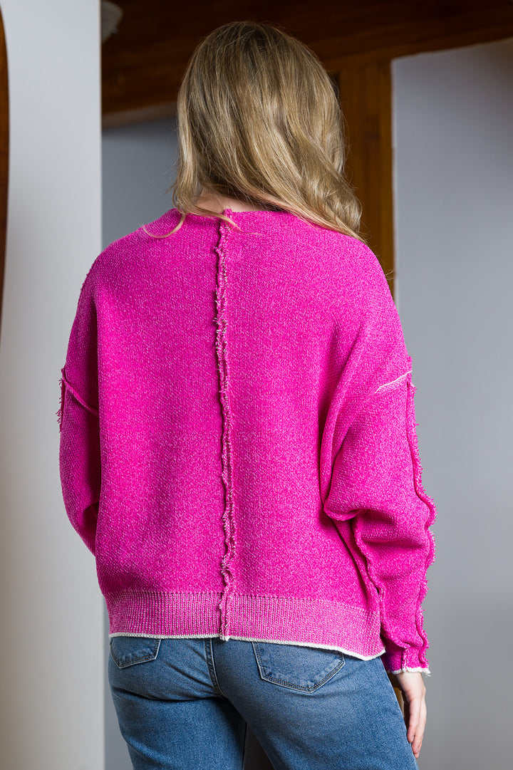 Zen Boxy Chenille Sweater (Hot Pink)