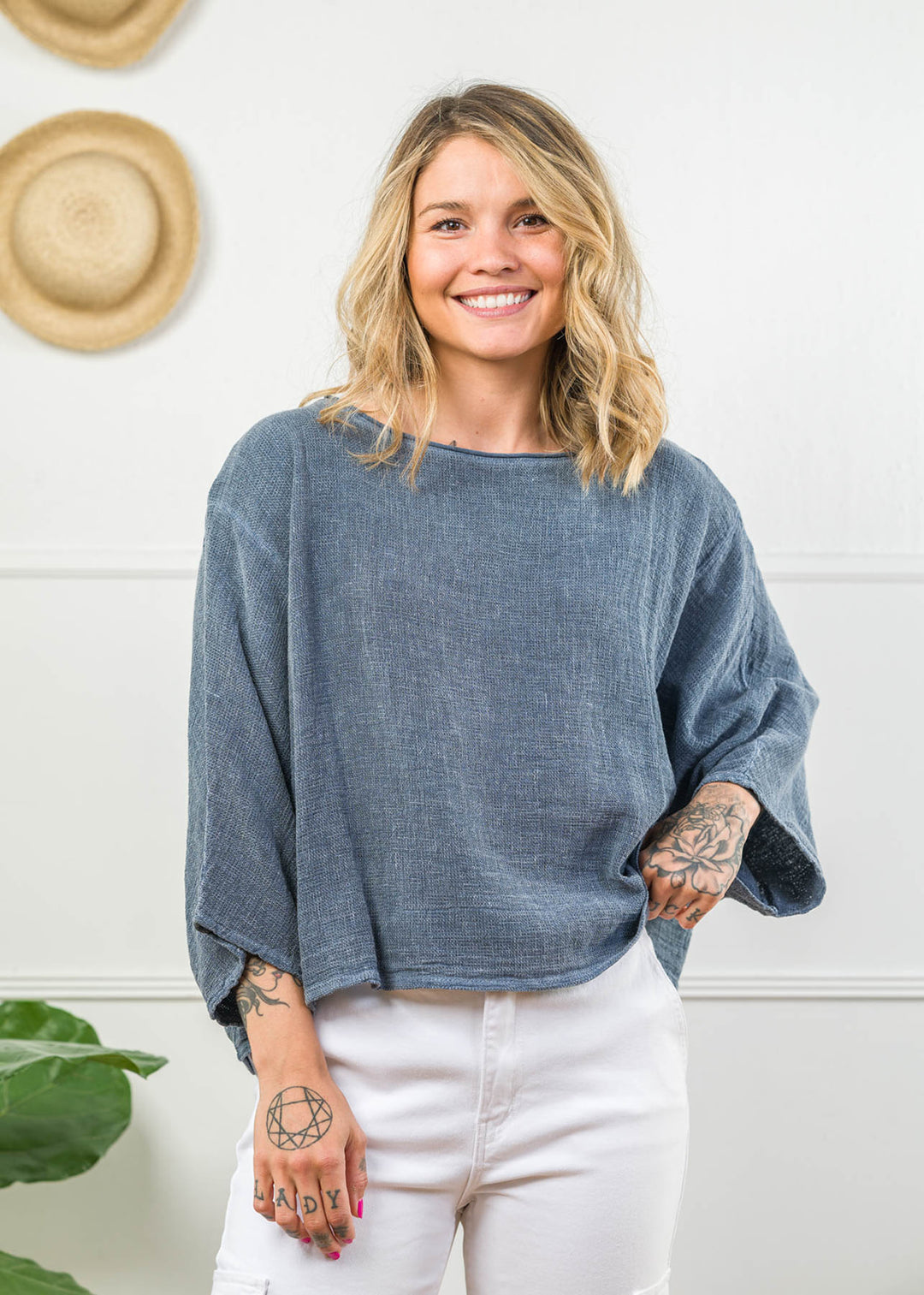 Meo Linen Boxy Dolman Tee (Navy)