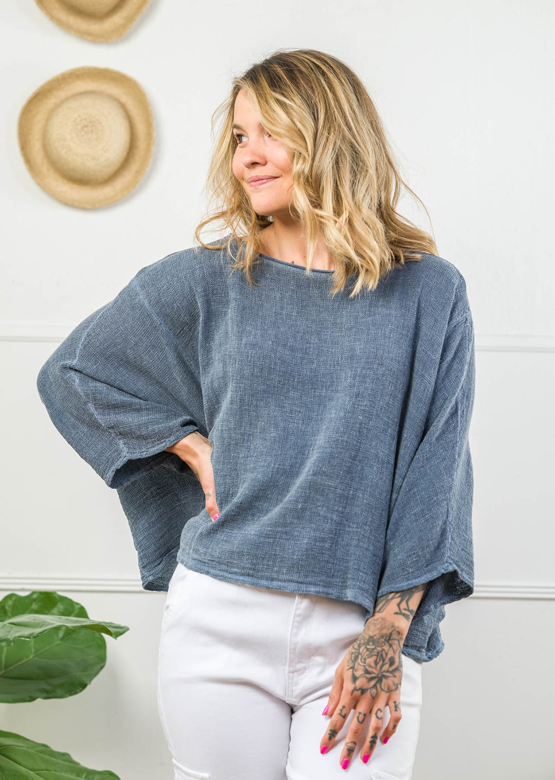 Meo Linen Boxy Dolman Tee (Navy)