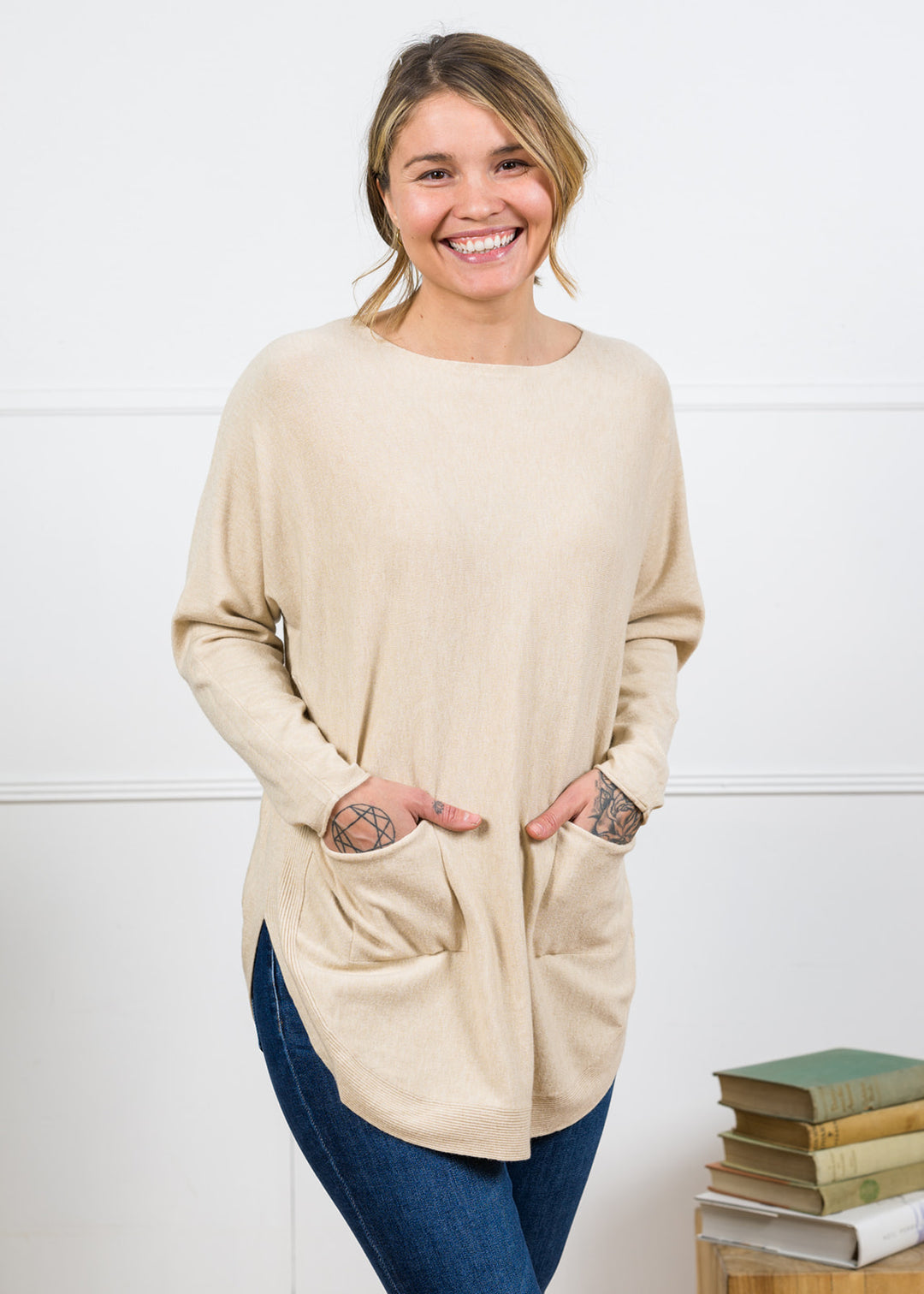 Meo Oversized Button Sweater (Beige)