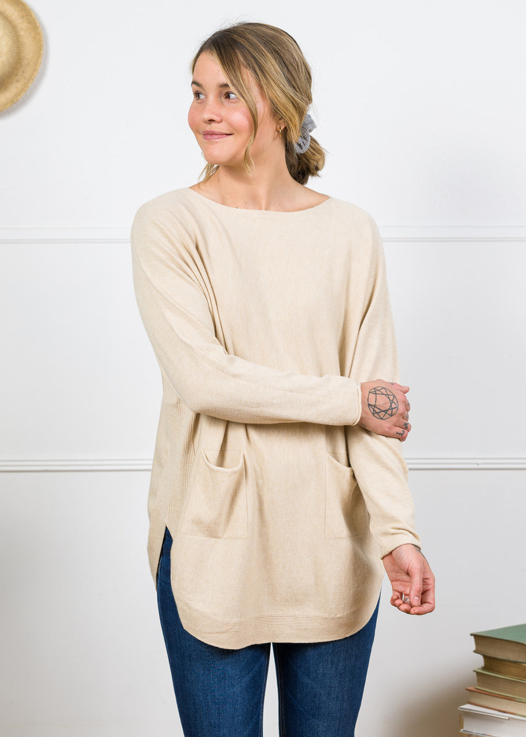 Meo Oversized Button Sweater (Beige)