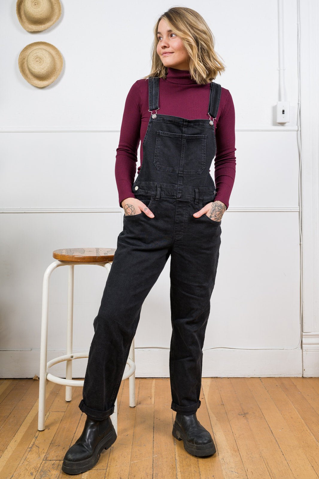 Silver Baggy Straight Leg Overall (Black Denim)