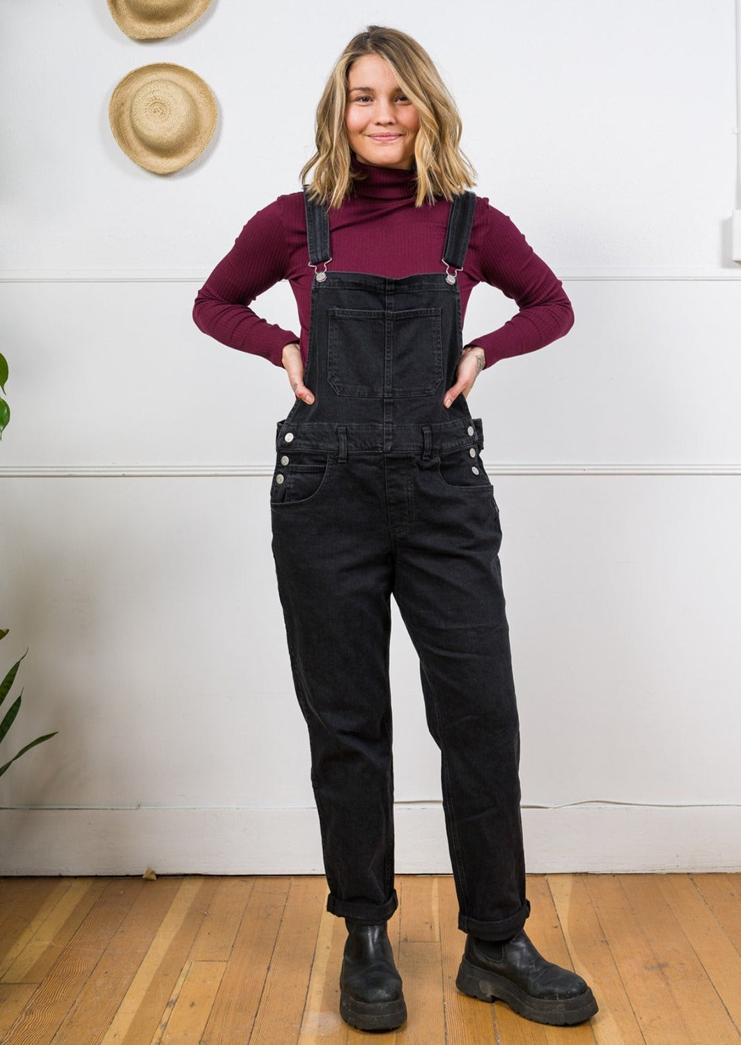 Silver Baggy Straight Leg Overall (Black Denim)