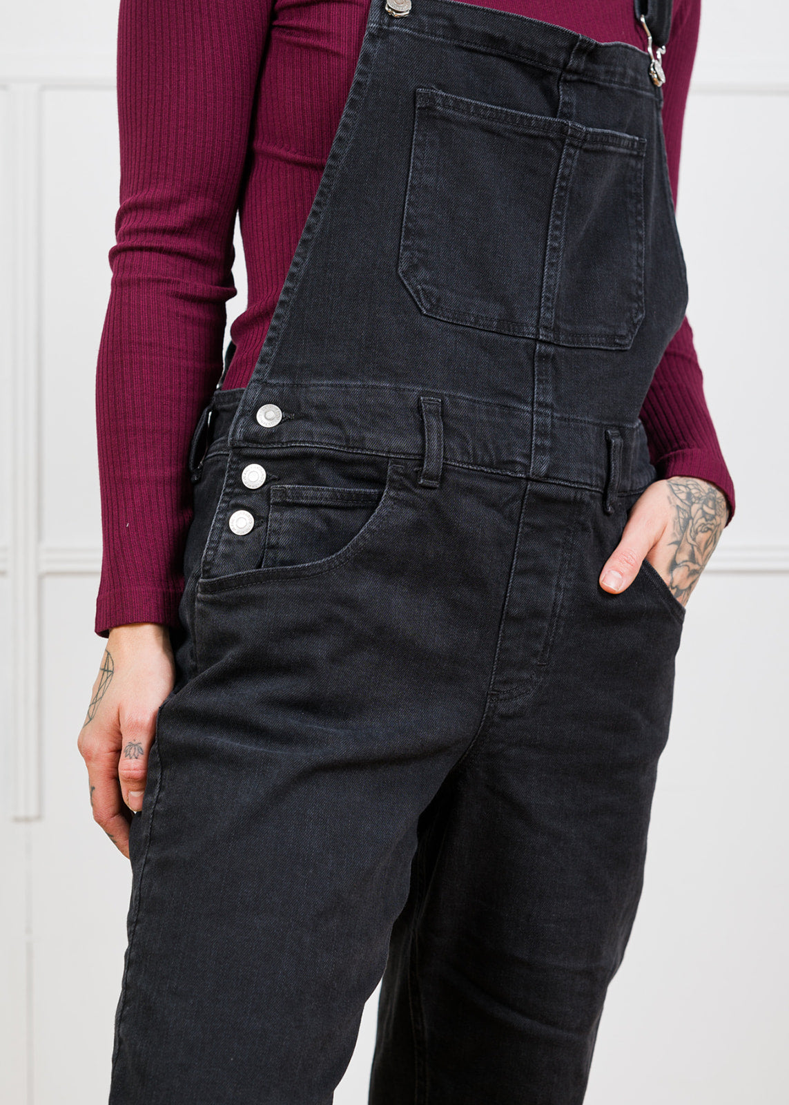 Silver Baggy Straight Leg Overall (Black Denim)