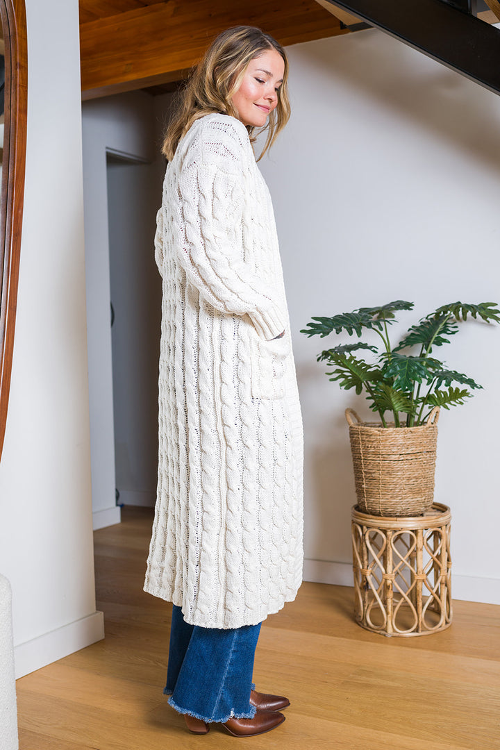 My Cozy Cable Knit Duster (Cream)