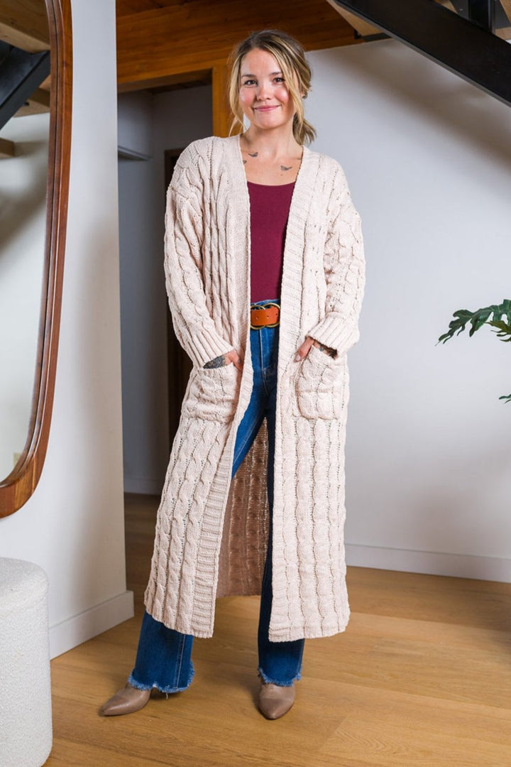 My Cozy Cable Knit Duster (Beige)