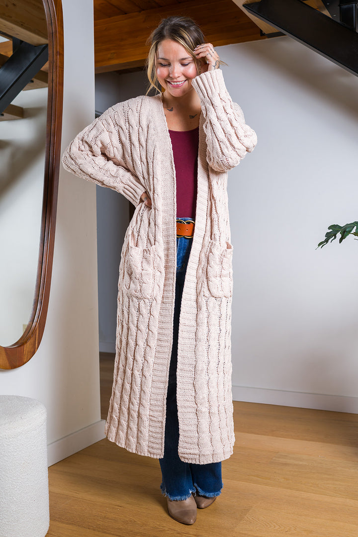 My Cozy Cable Knit Duster (Beige)