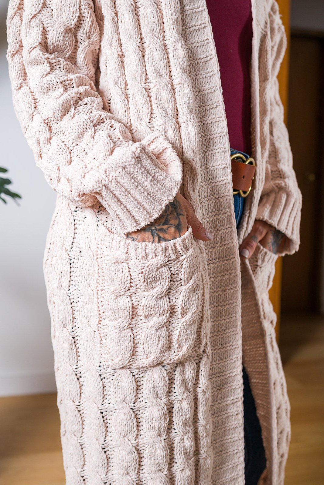 My Cozy Cable Knit Duster (Beige)