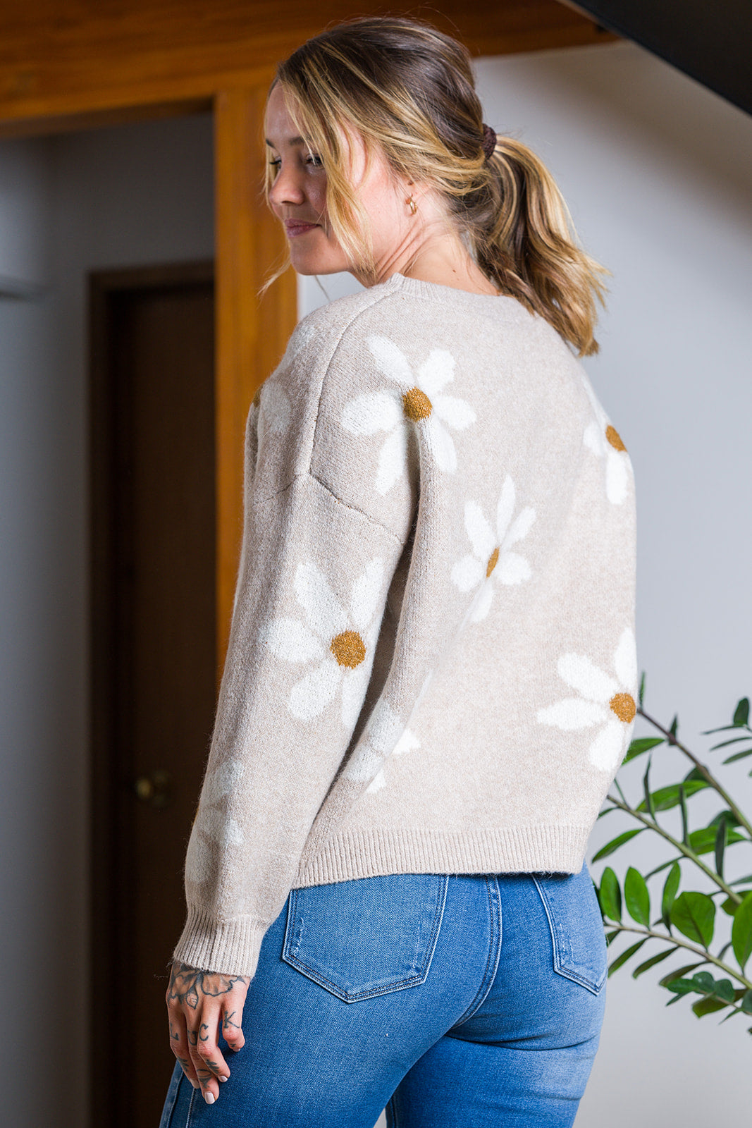 My Cozy Floral Knit Sweater (Beige)