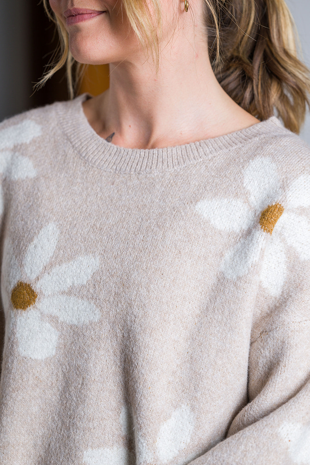 My Cozy Floral Knit Sweater (Beige)