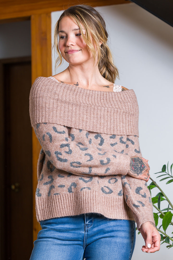 My Cozy Snow Leopard Sweater (Taupe)