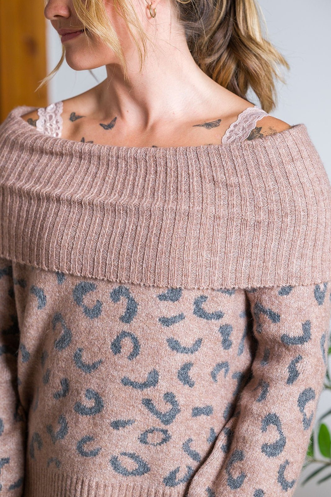 My Cozy Snow Leopard Sweater (Taupe)