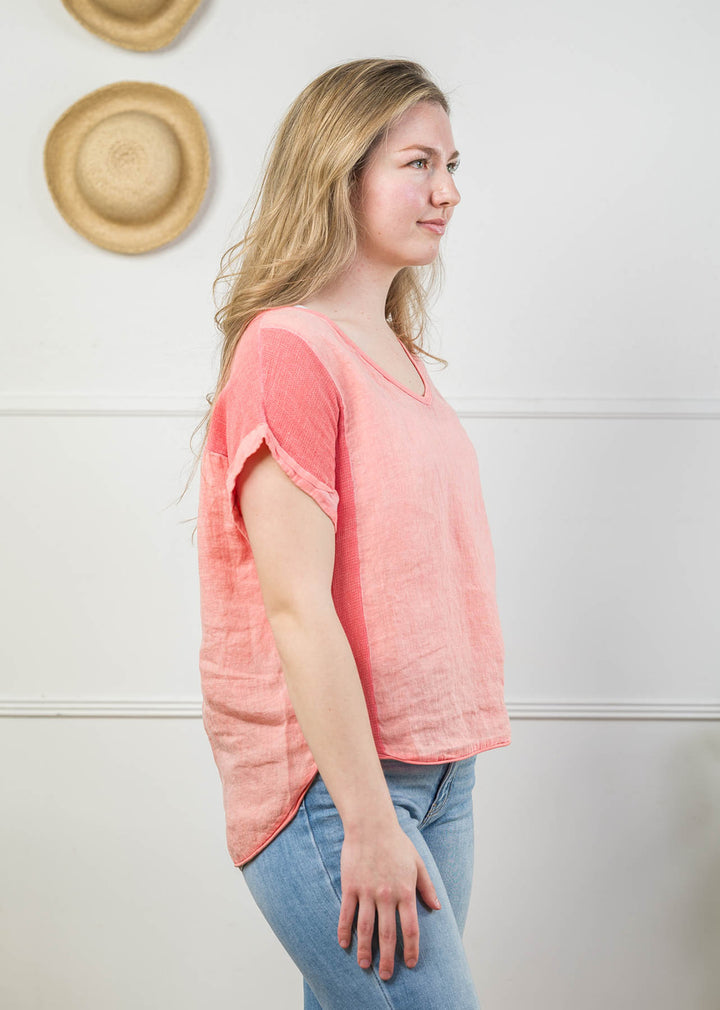 Meo Linen Cotton Tee (Coral)