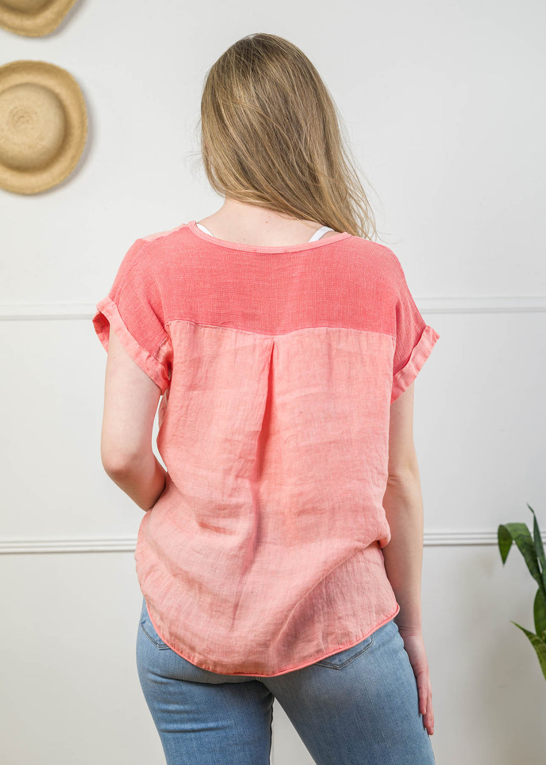 Meo Linen Cotton Tee (Coral)