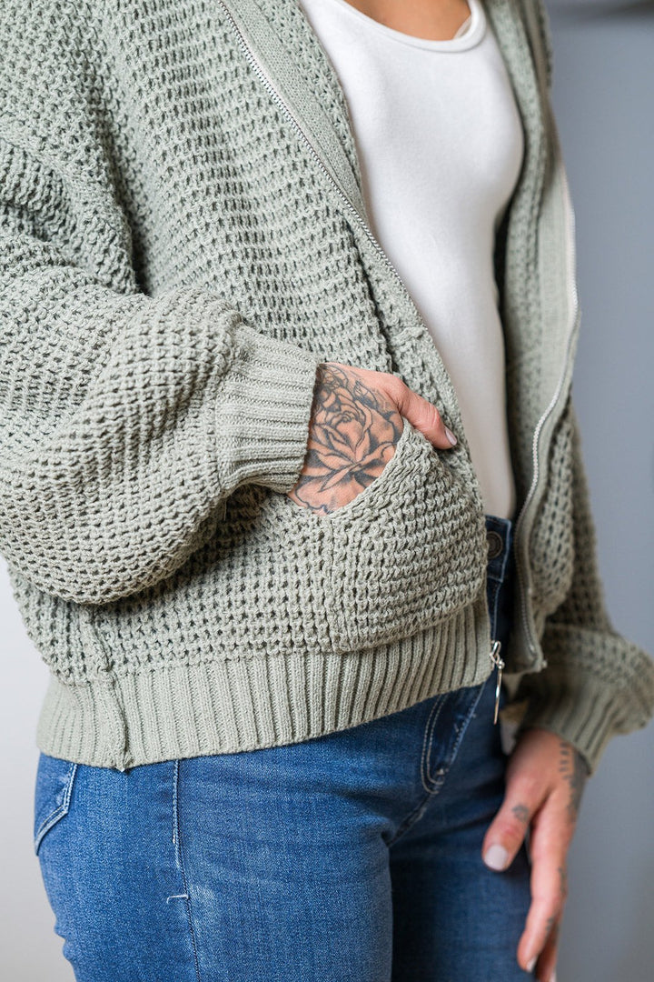 My Cozy Cable Knit Zip Up Hoodie (Sage)