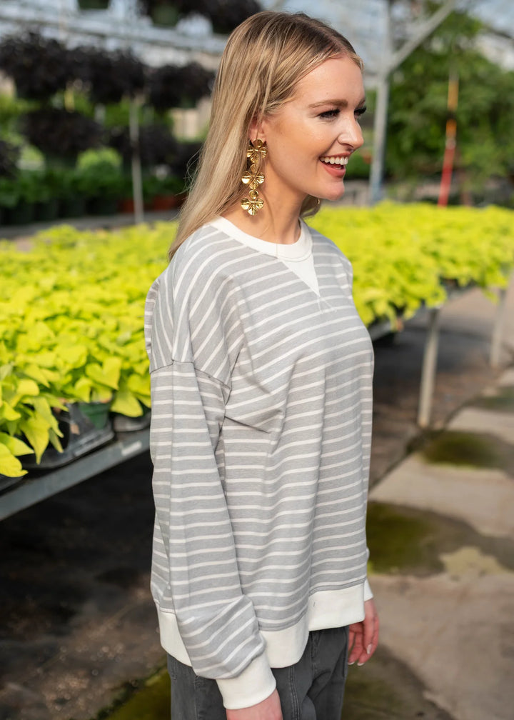 Zen Striped Crewneck (Heather Grey)