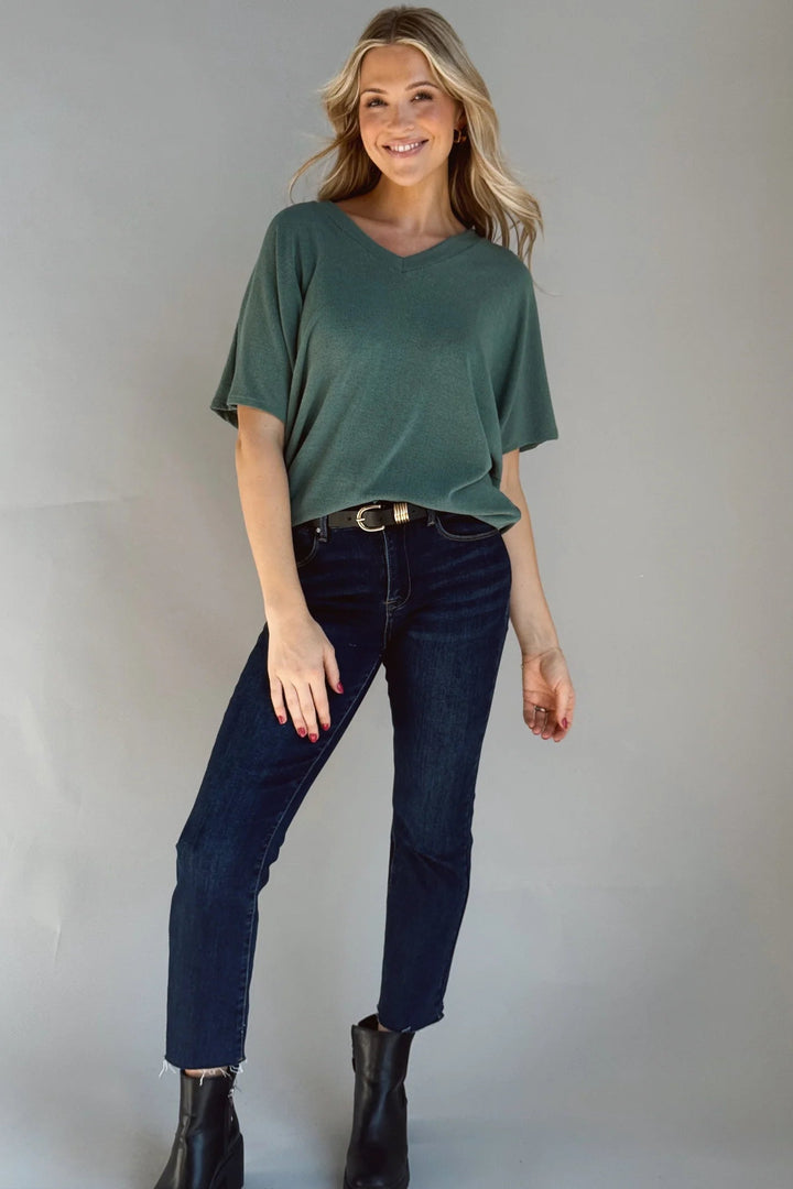 Jolie Slouchy Dolman Tee (Dark Sage)