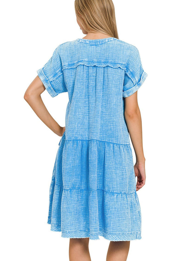 Zen Tiered Cotton Dress (Sky Blue)