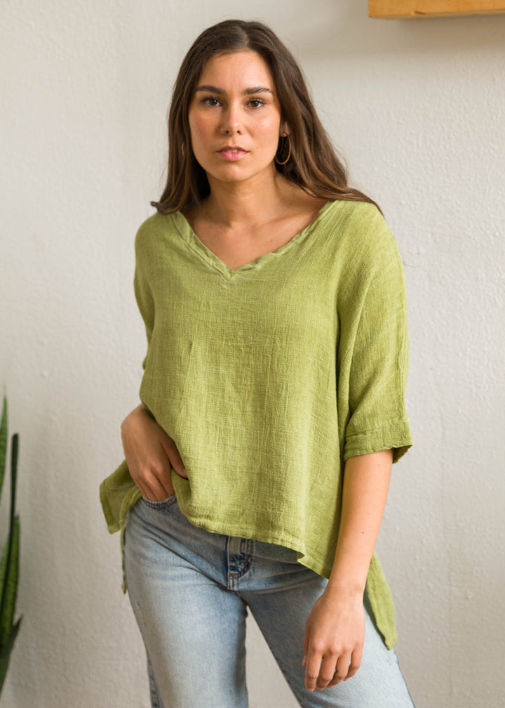 Meo Linen High-Low V Tee (Avocado)