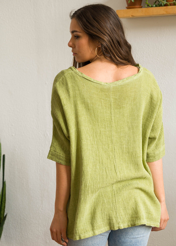 Meo Linen High-Low V Tee (Avocado)