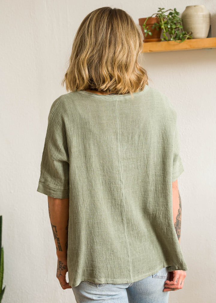 Meo Linen High-Low V Tee (Olive)