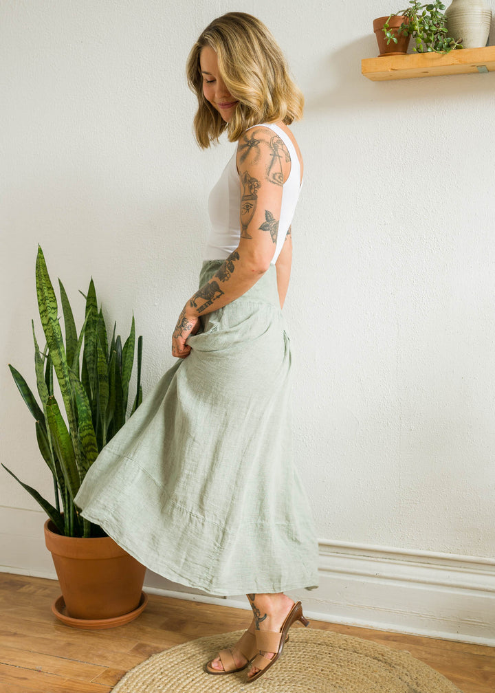 Meo Linen Frankie Midi Skirt (Olive)