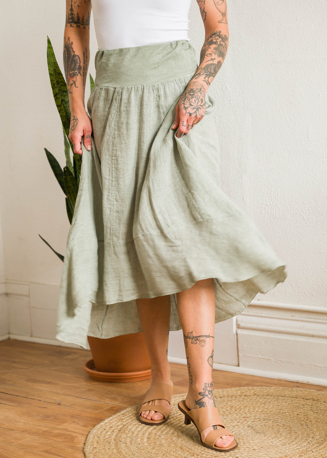 Meo Linen Frankie Midi Skirt (Olive)