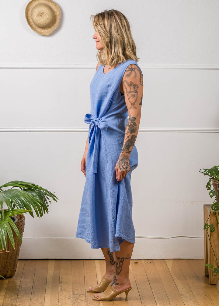 Meo Linen Tie Midi Dress (Azure)