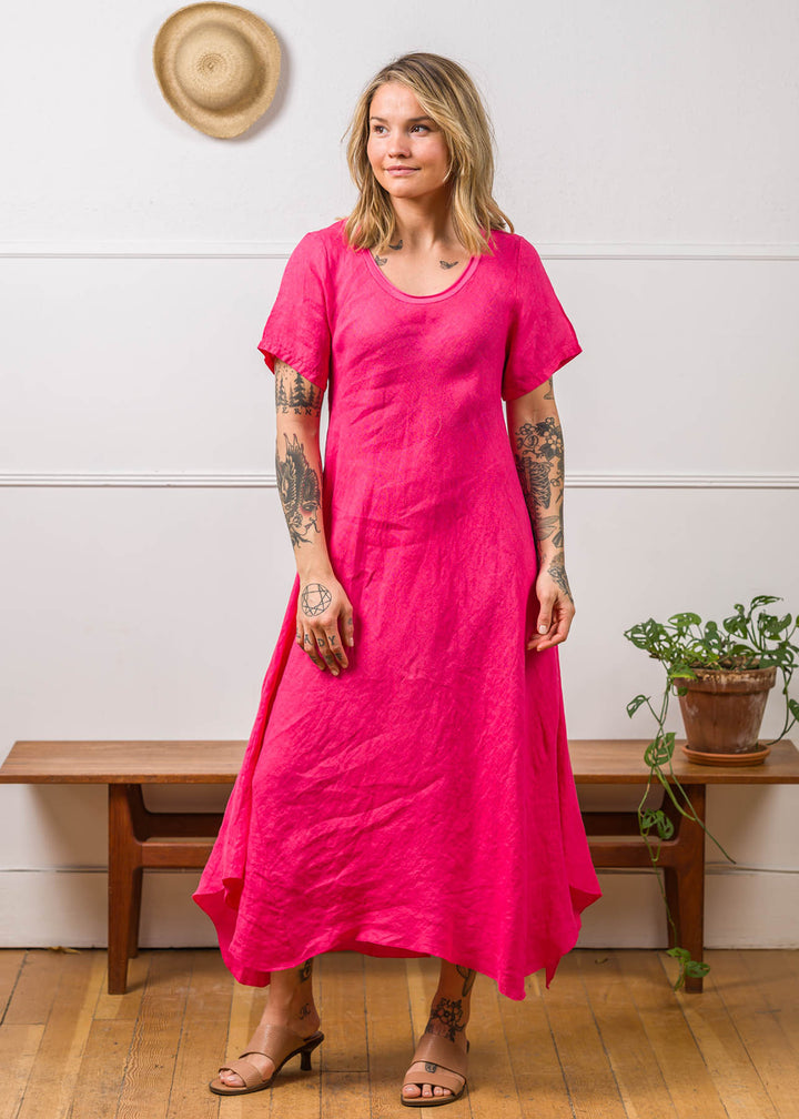 Meo Linen Flared Midi Dress (Raspberry)