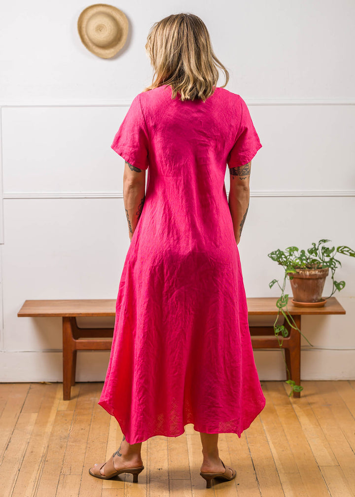 Meo Linen Flared Midi Dress (Raspberry)