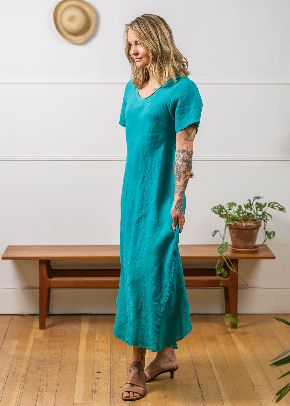 Meo Linen Flared Midi Dress (Ocean) – Vibe Apparel