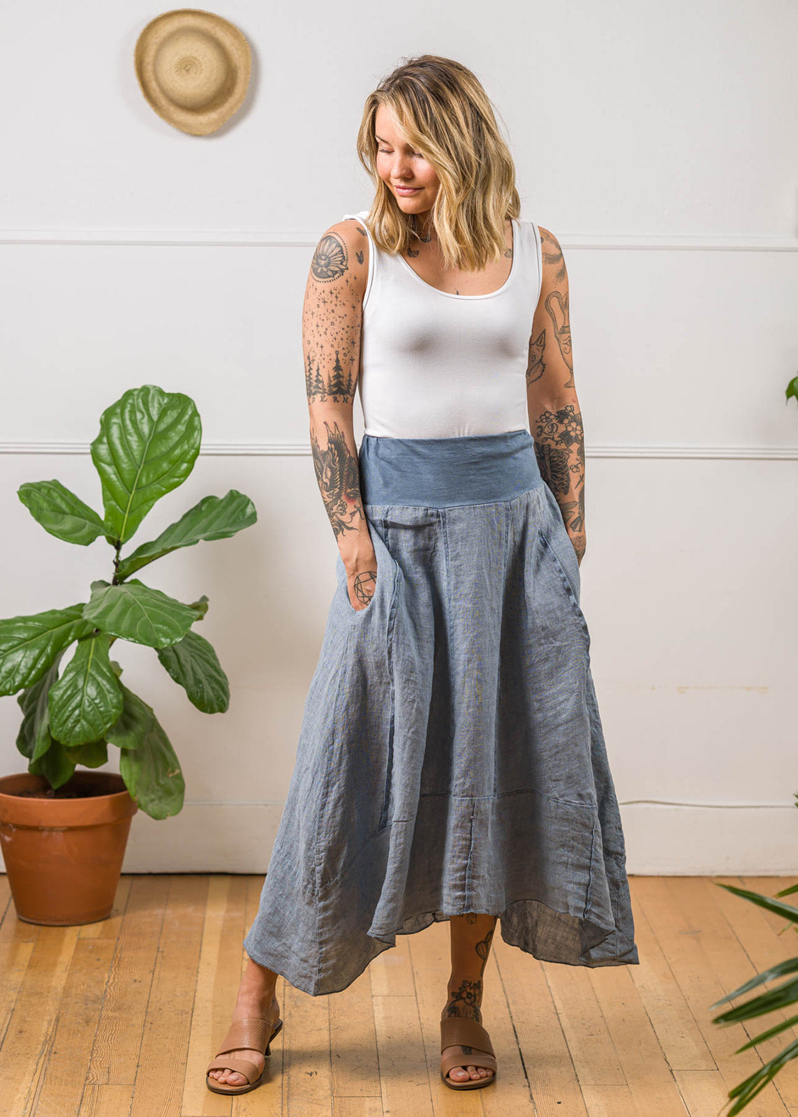 Meo Linen Frankie Midi Skirt Navy