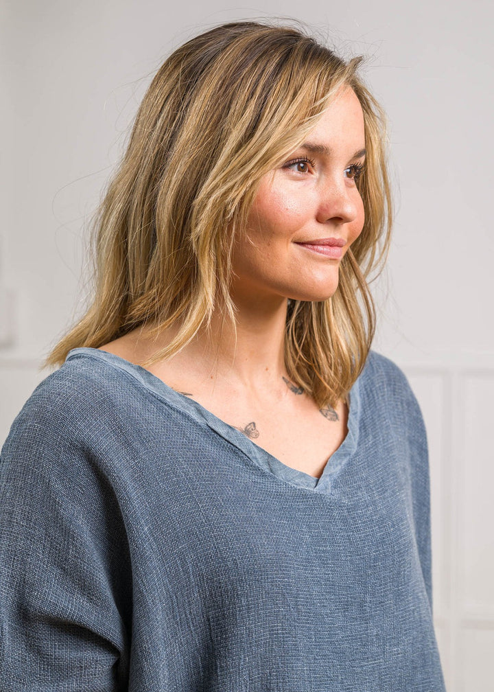 Meo Linen High-Low V Tee (Navy)