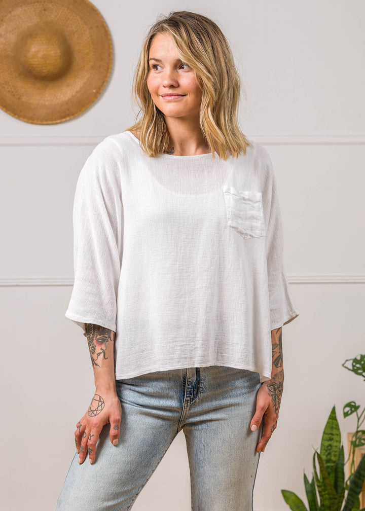 Meo Linen Boxy Pocket Tee (White)